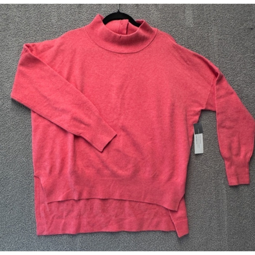 French Connection Mock Neck Sweater Women L Pink Rib Trim High Low Hem Soft Knit